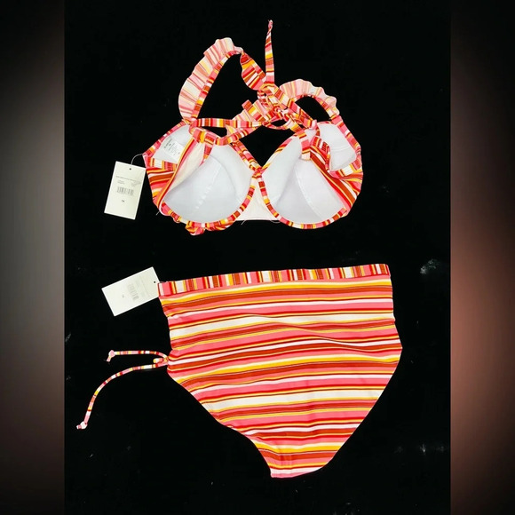 Island Rays NWT Ladies 1X Two Piece Bikini Set Striped Swimsuit Padded Top - Picture 12 of 16